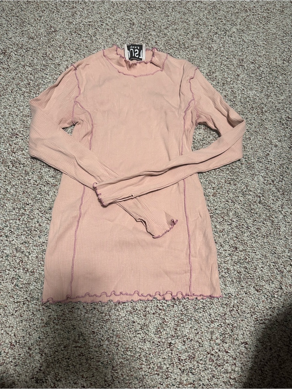Just Female Blush Pink Ribbed Long Sleeve Mini Dress